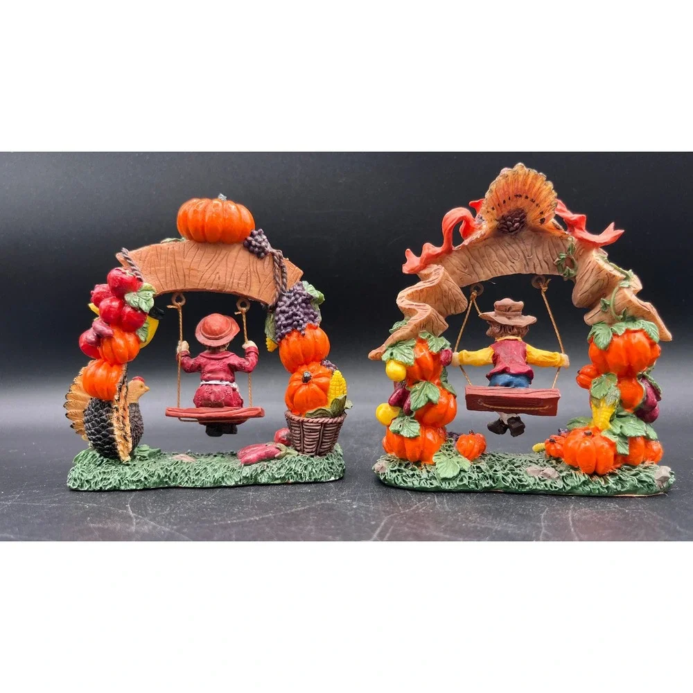 K's Collection Give Thanks Thanksgiving Figurines Pilgrim Boy Girl Swing Set 2